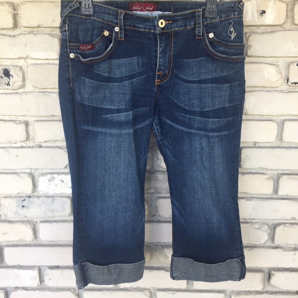 Baby phat cropped jeans with wide hem. Midrise